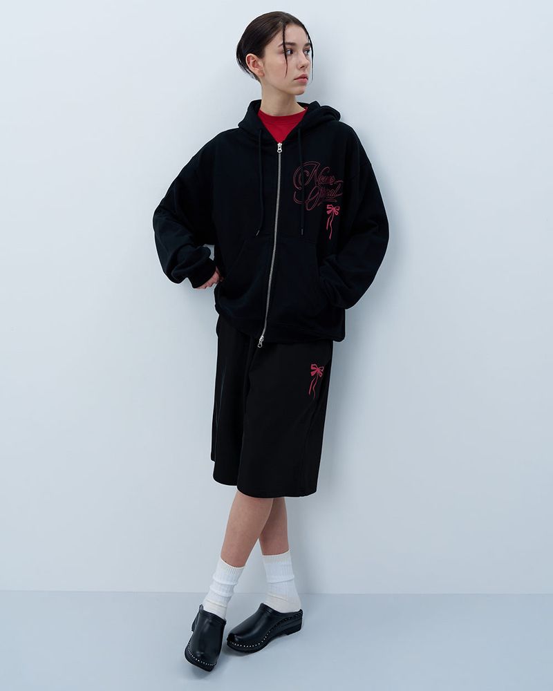 PINK RIBBON LOGO HOODIE ZIPUP-BLACK