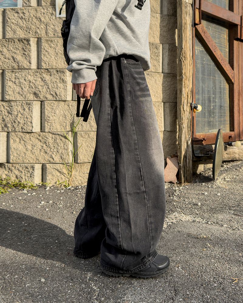 Mech side tuck wide denim pants