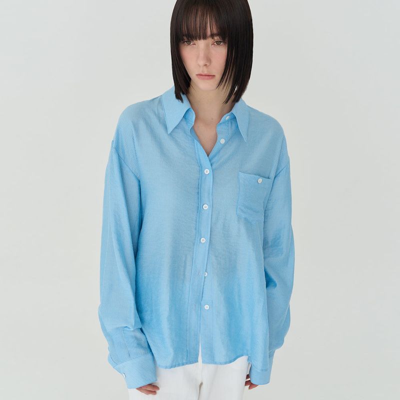 STRIPE OVER-FIT BUTTON SHIRT (SKY BLUE)