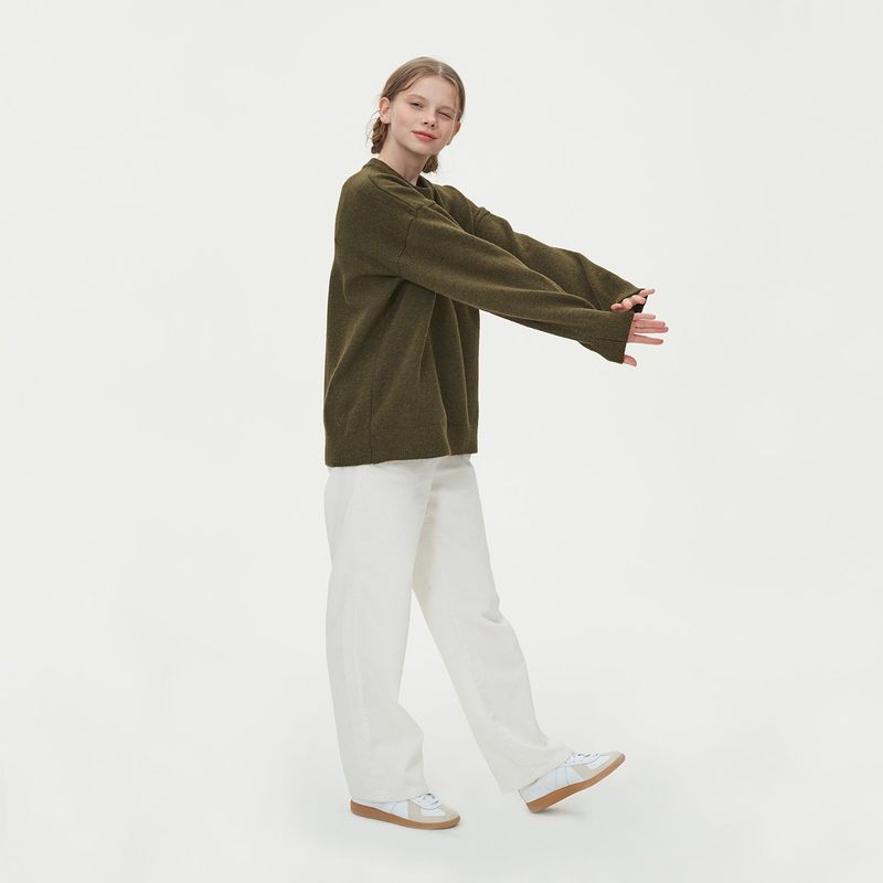 CASHLIKE ROUND NECK KNIT_KHAKI