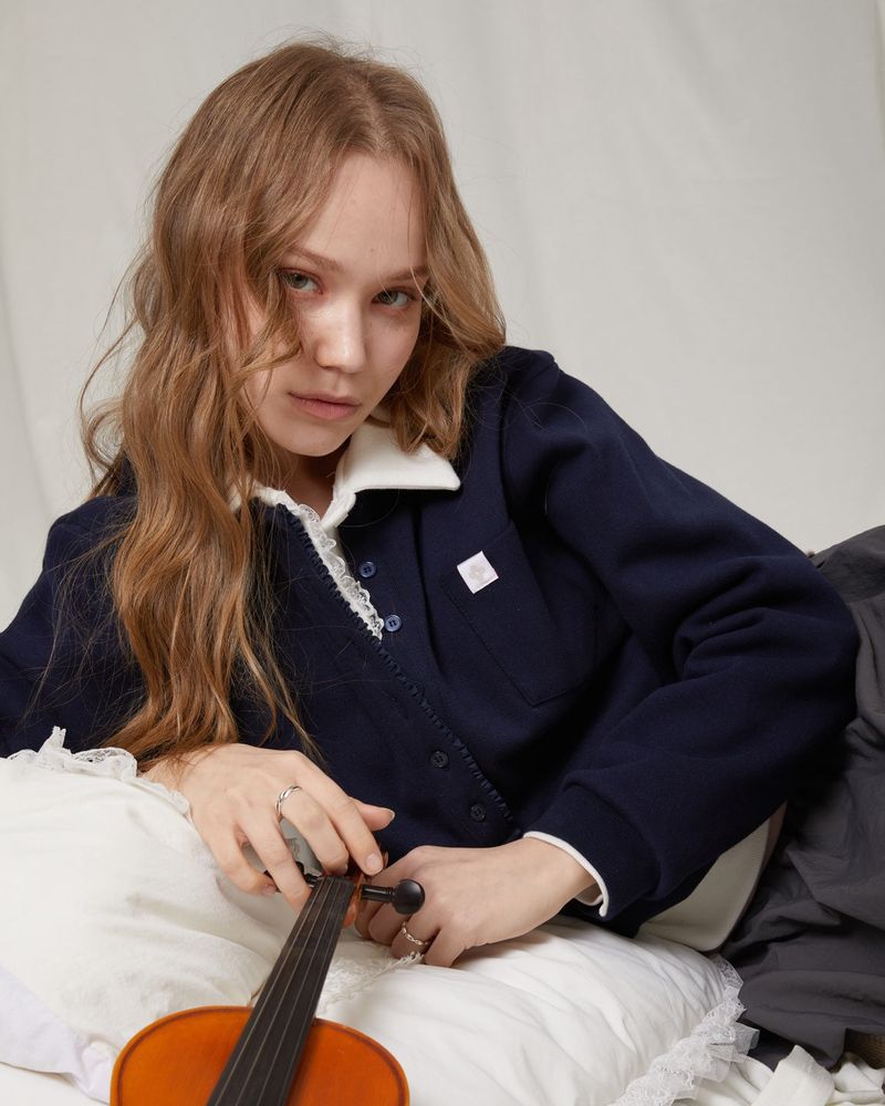 Frill 8 button pk shirt / navy