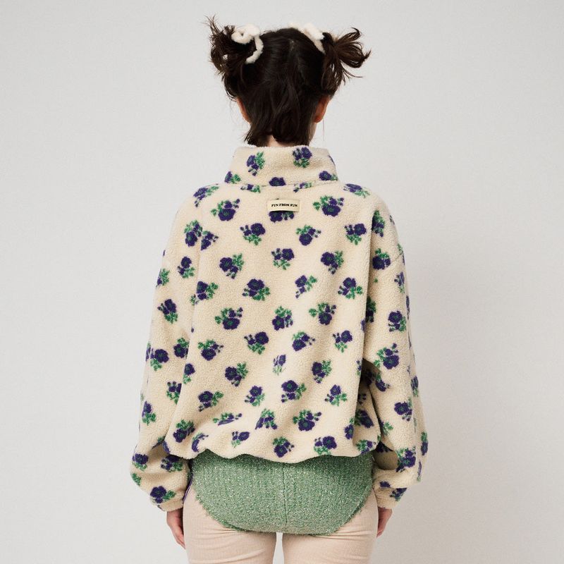 HALF ZIP FLEECE PULLOVER, FLORAL