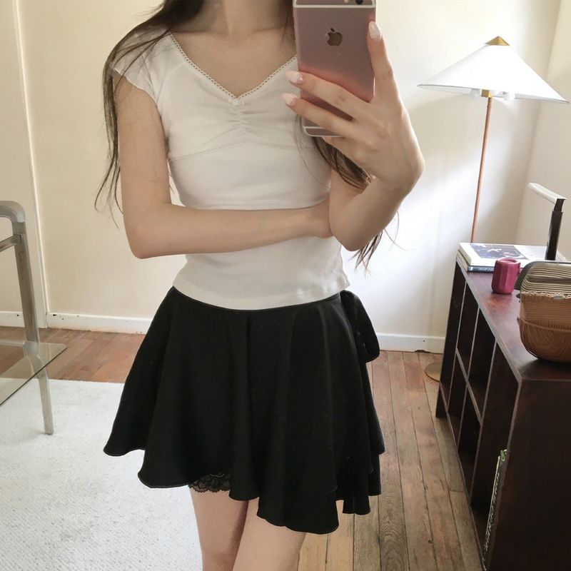 Petal Satin Flare Skirt - BLACK