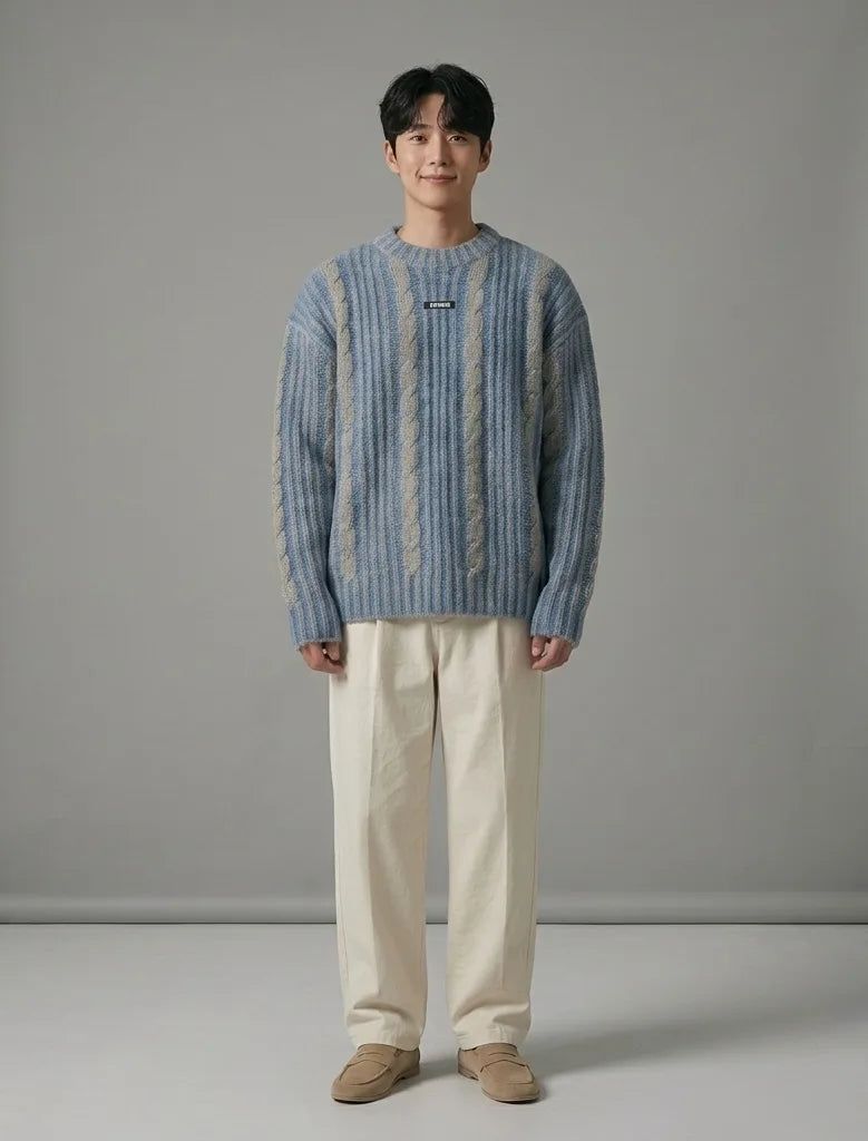 Light Blue&Grey Twist Knit