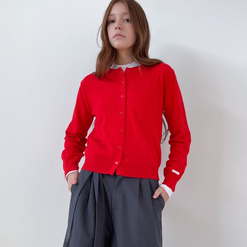 Rolling Knit Cardigan _Vivid Red