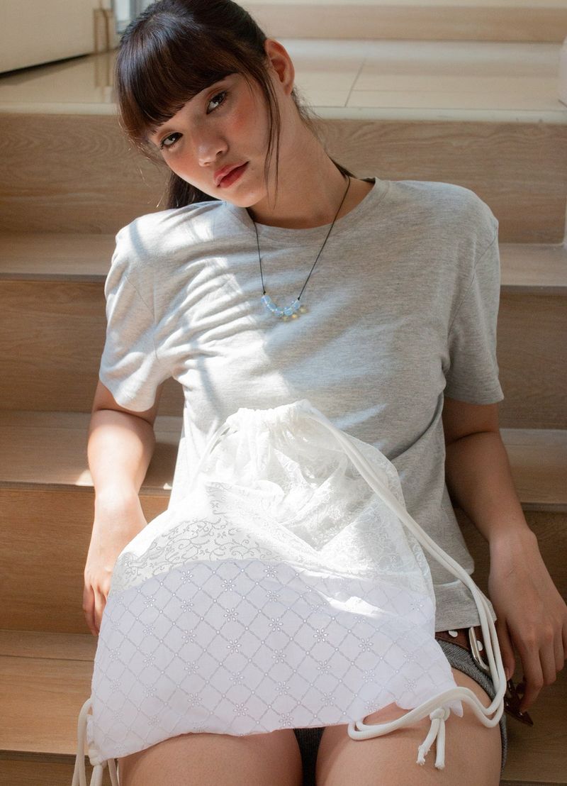  Lace Drawstring Bag - White