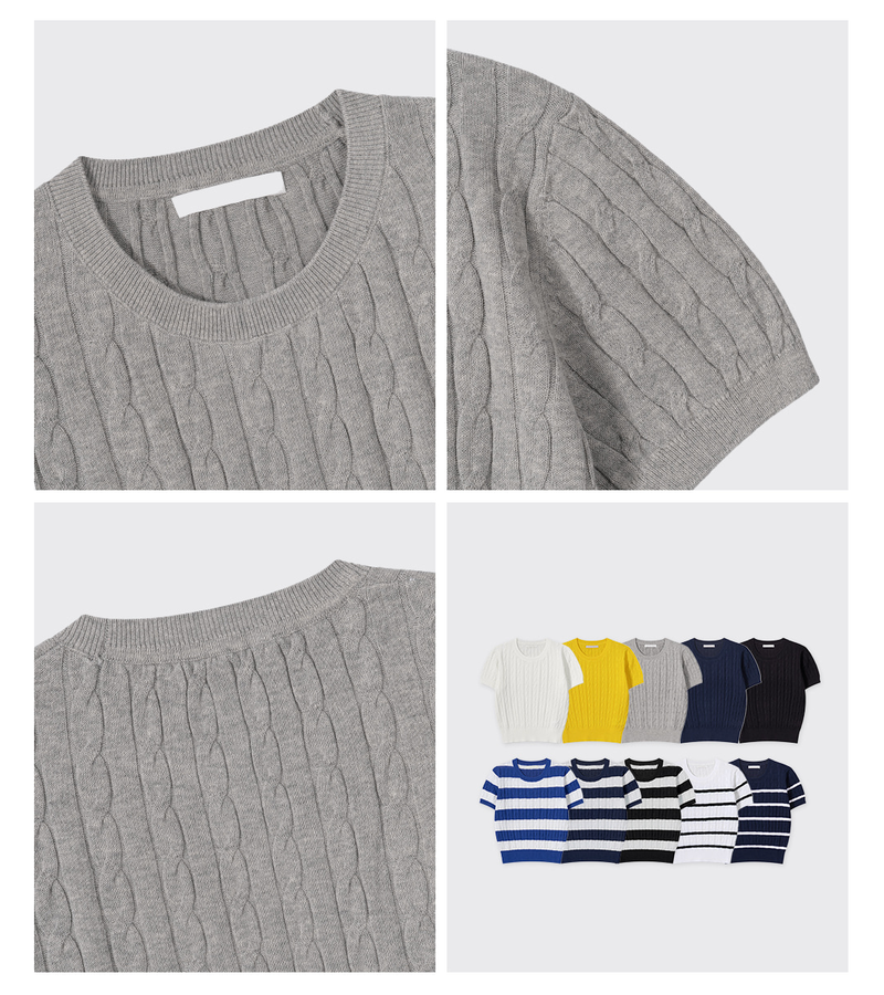 Slow Cable Round Short Sleeve Knit / 10 colors
