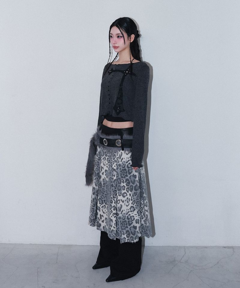 leopard long pleats wrap sk - leopard