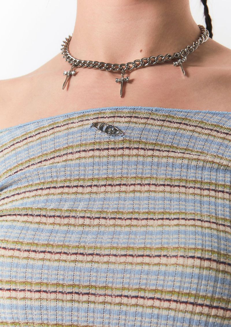 smooth off shoulder top - blue stripe