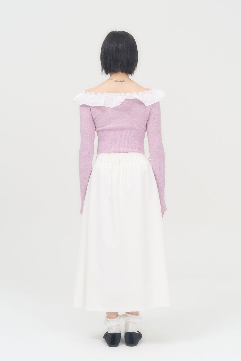 RIBBON FLARE LONG SKIRT (WHITE)