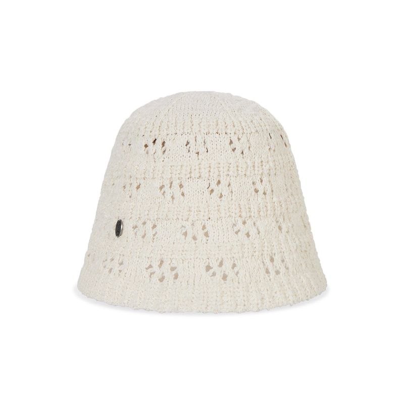 VA Curved Oval Metal Floral Punching Knit Bucket Hat / Cream