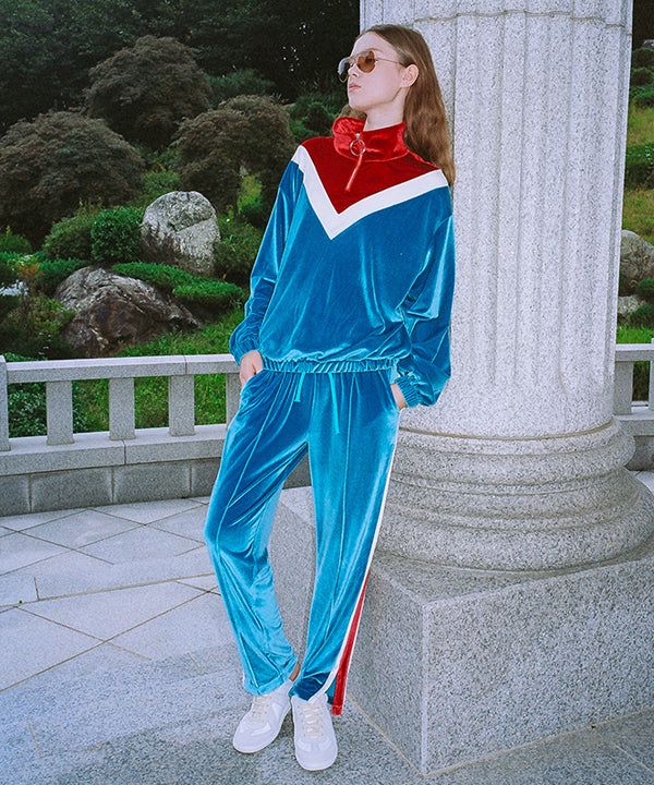 0 3 velvet lining track pants - SKY BLUE