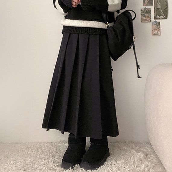 hijjoo（ハイチュー）の「Mute Winter Wool Pleats Long Skirt（Skirts）」