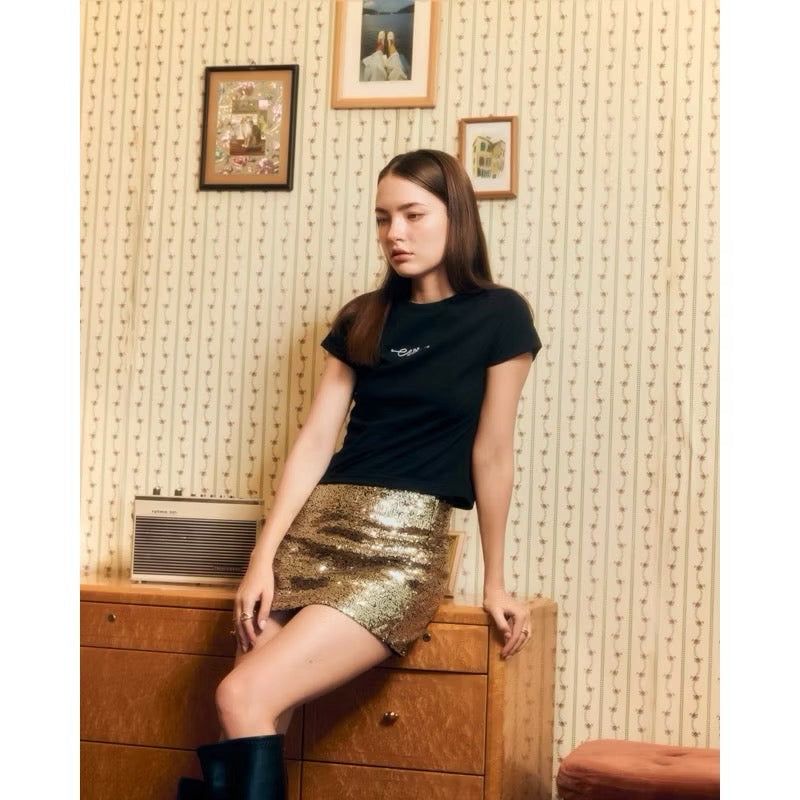 EVIE glint MINI SKIRT GOLD