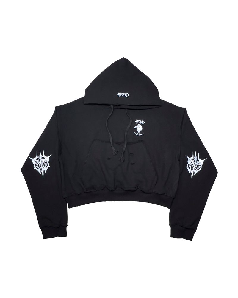 ANDEND(エンデンド)の「POLO CROP HOODIE_BLACK(Tops)」