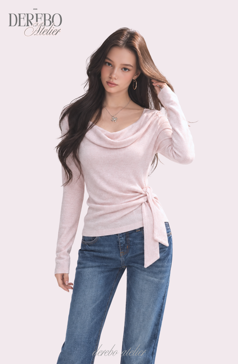 Flow Pink Shirring Wrap Knit Top