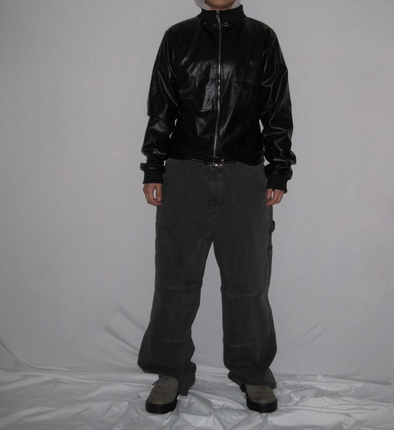 Leather Jersey Zip-Up Jacket