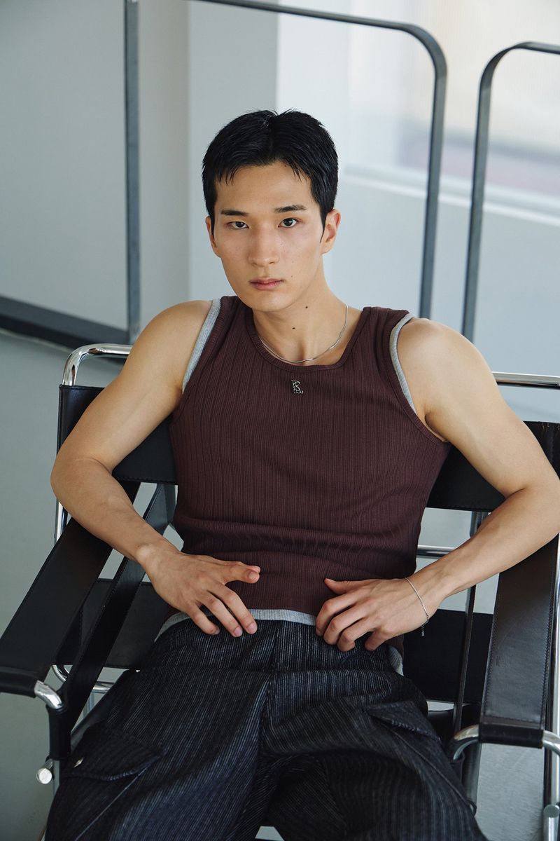 High ribbed logo sleeveless(Brown)