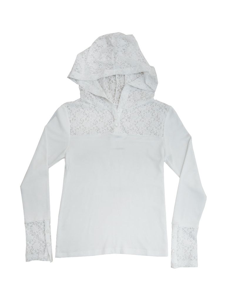 button lace hoodie top long ver. / white