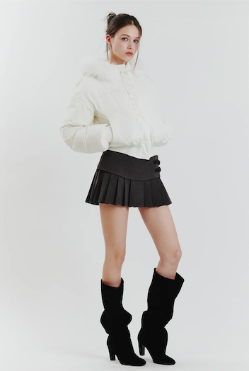 FOX FUR DOWN JACKET white
