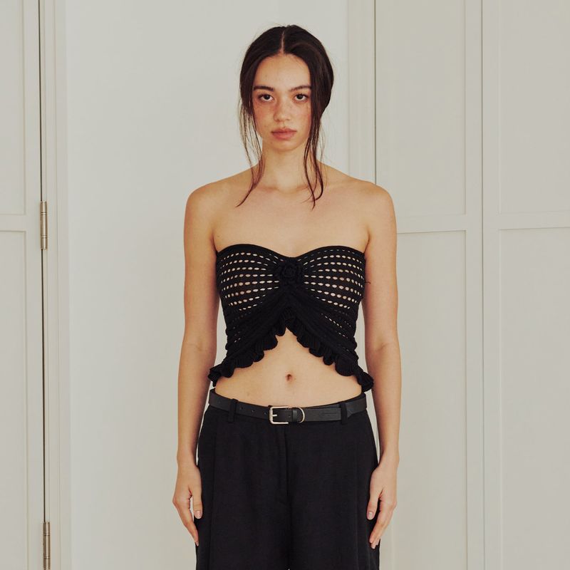 Flower Ruffle knit Top (BLACK)
