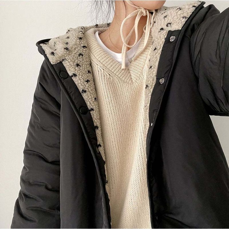 [Double-sided/Reversible*] PN Heart Pattern Fleece Hooded Jumper