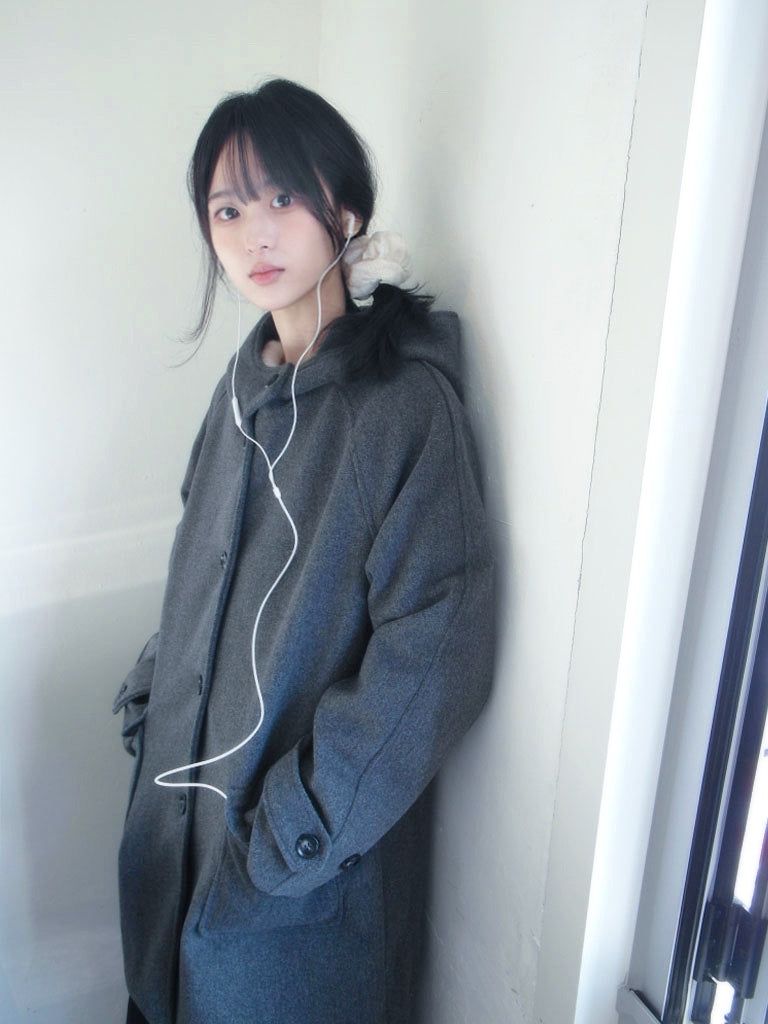 Half neck quilted wool half midi coat