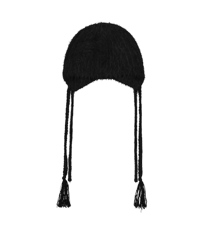 Double Strap Angora Beanie / Black