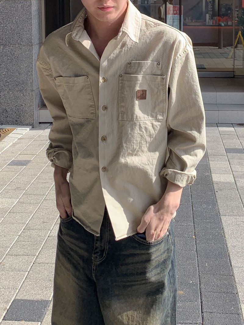 후쿠이 더블 패치 워크 셔츠