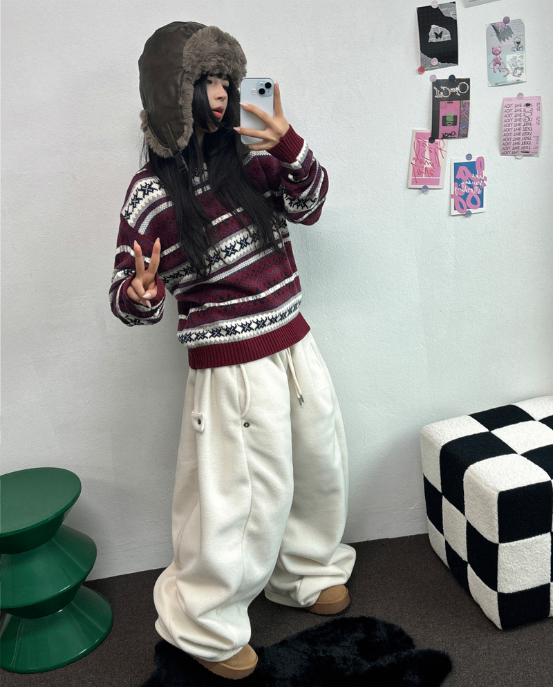 BOTH-SIDES FLEECE SNAP LONG PANTS 🧸🩵🤍6COLOR