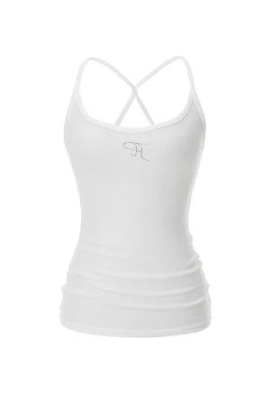 【即日発送】Jewel cross back tank top - white  