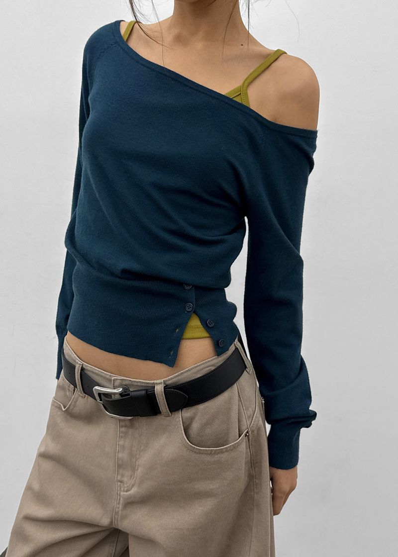 BLACKUP（ブラックアップ）の「[MADE] Velvety Button Off-Shoulder Knit（Tops）」