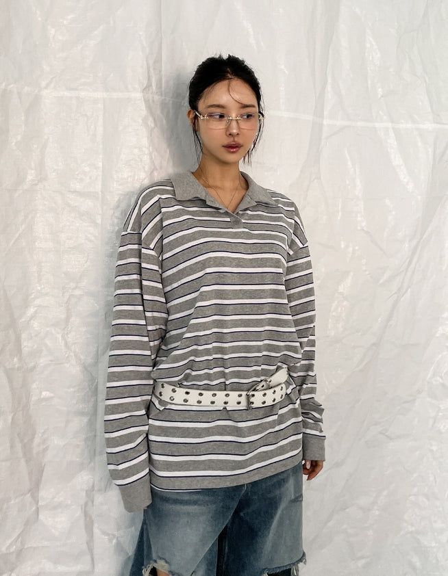 Twoin Stripe Rugby Collar Sweatshirt