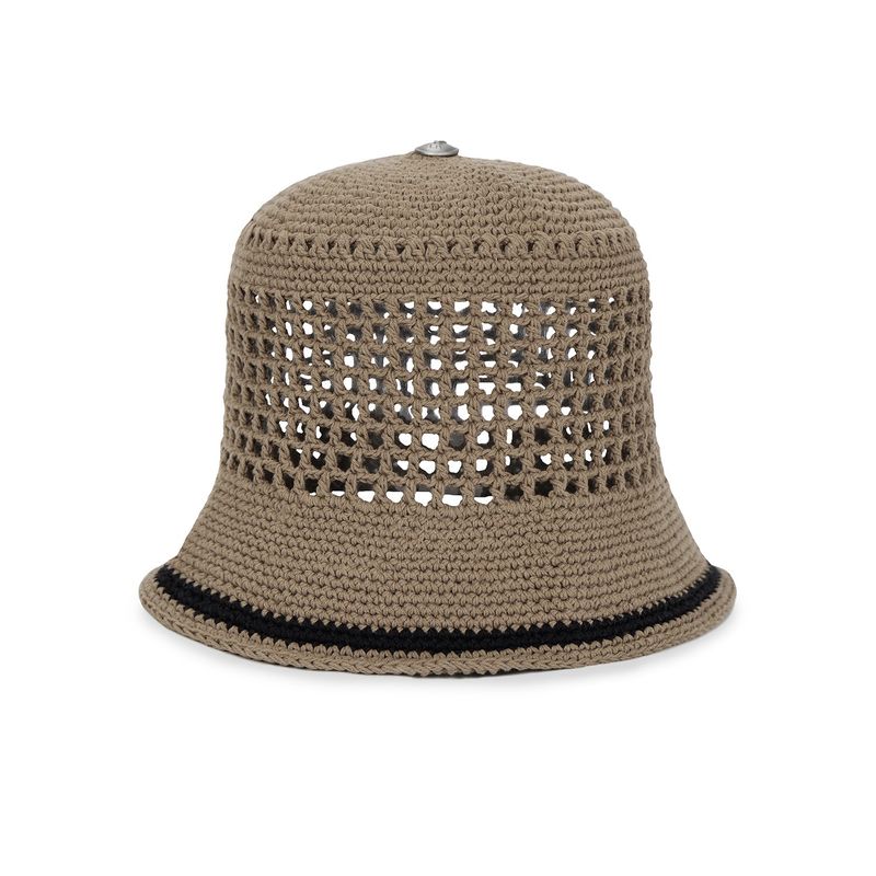 VA Top Button Knit Crochet Bucket Hat / Brown