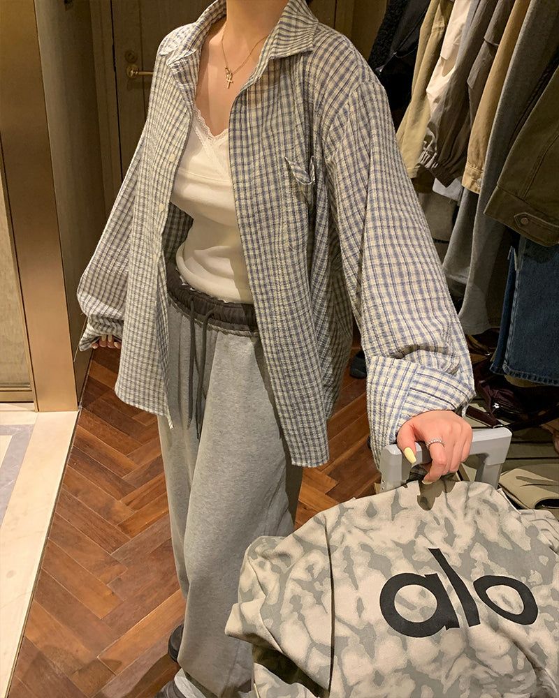 [ORIGINAL] Burnett Seersucker Check Oversized Shirt