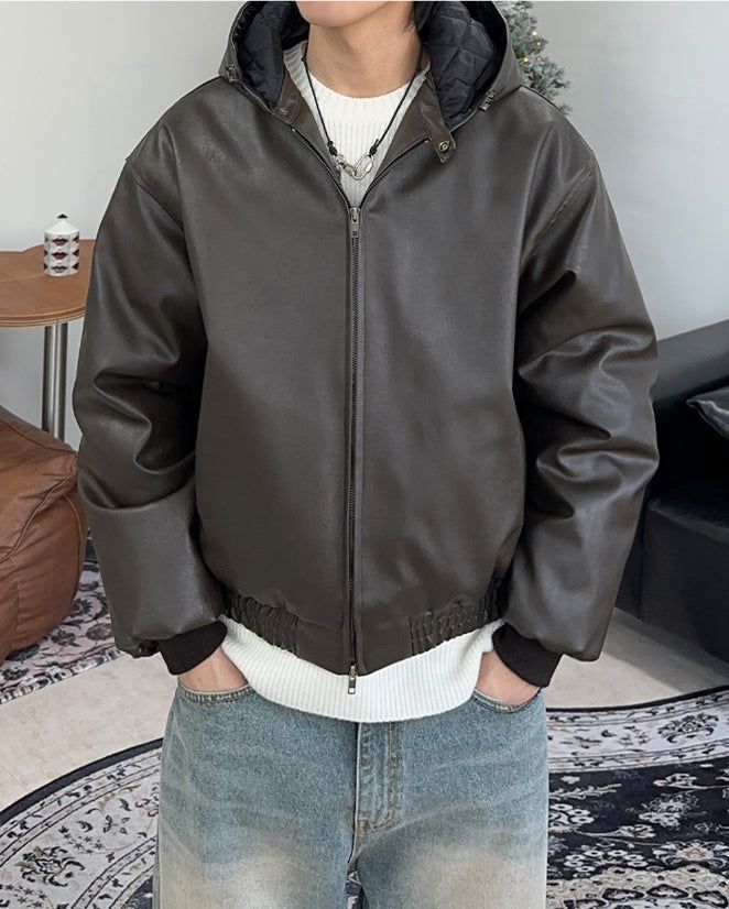 DL Leather Hooded Jumper (4oz)