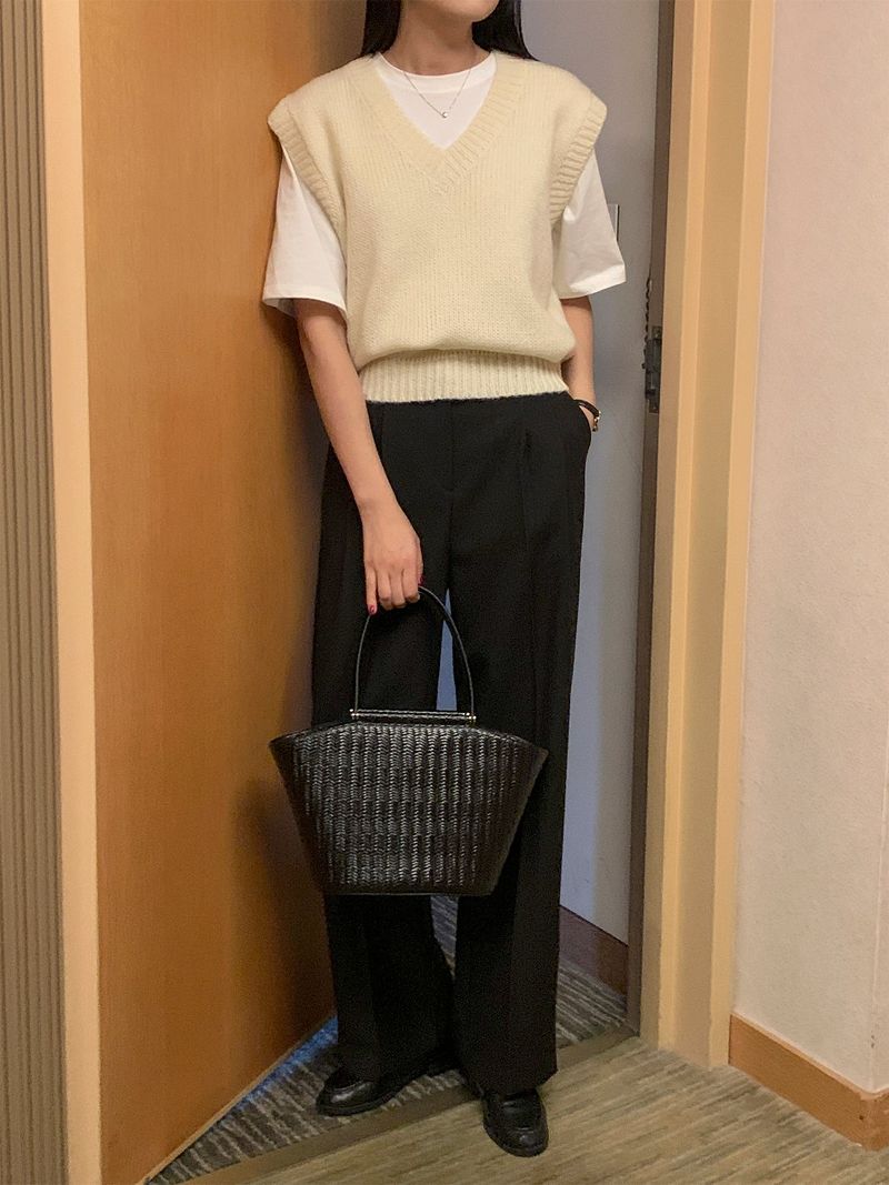 luch wool pintuck wide slacks