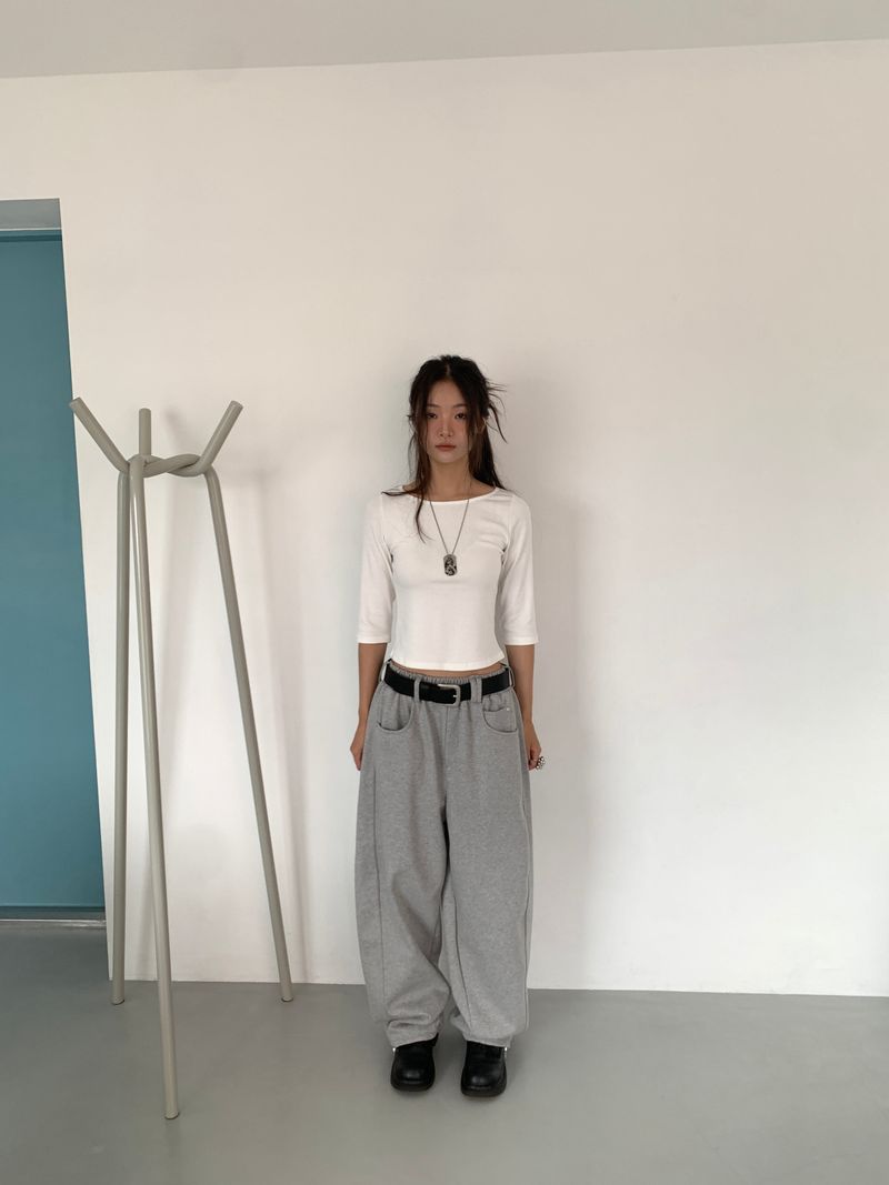 BOAT NECK MID SLEEVE TEE (4C)