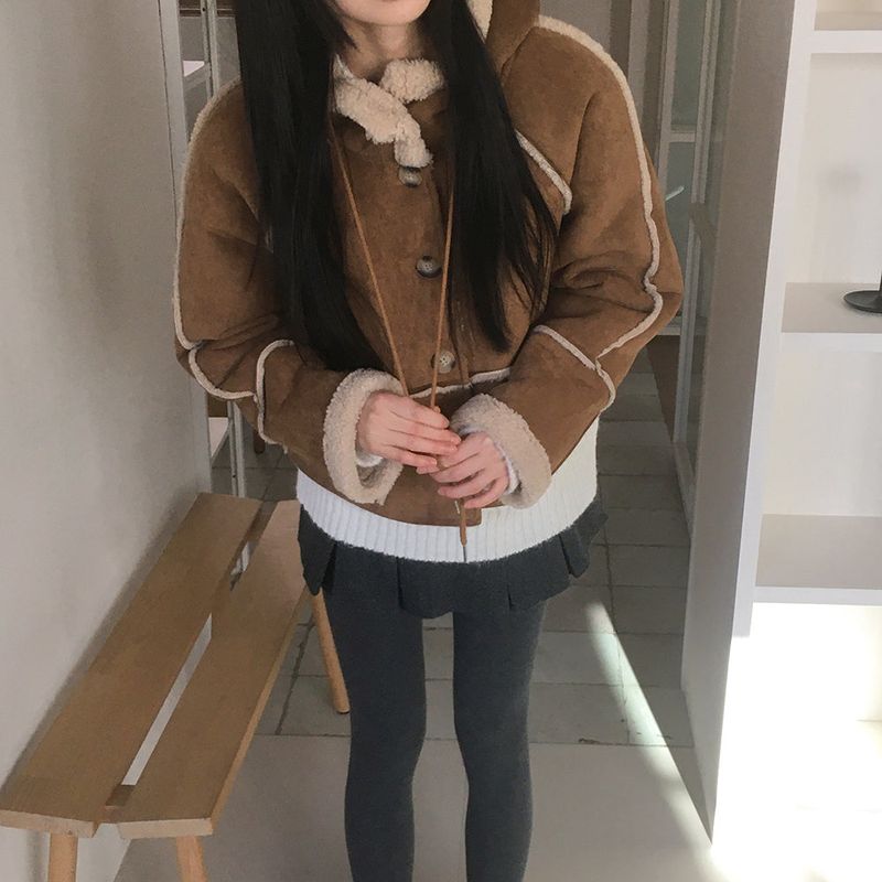 Most Wool Hooded Mustang Short Jacket