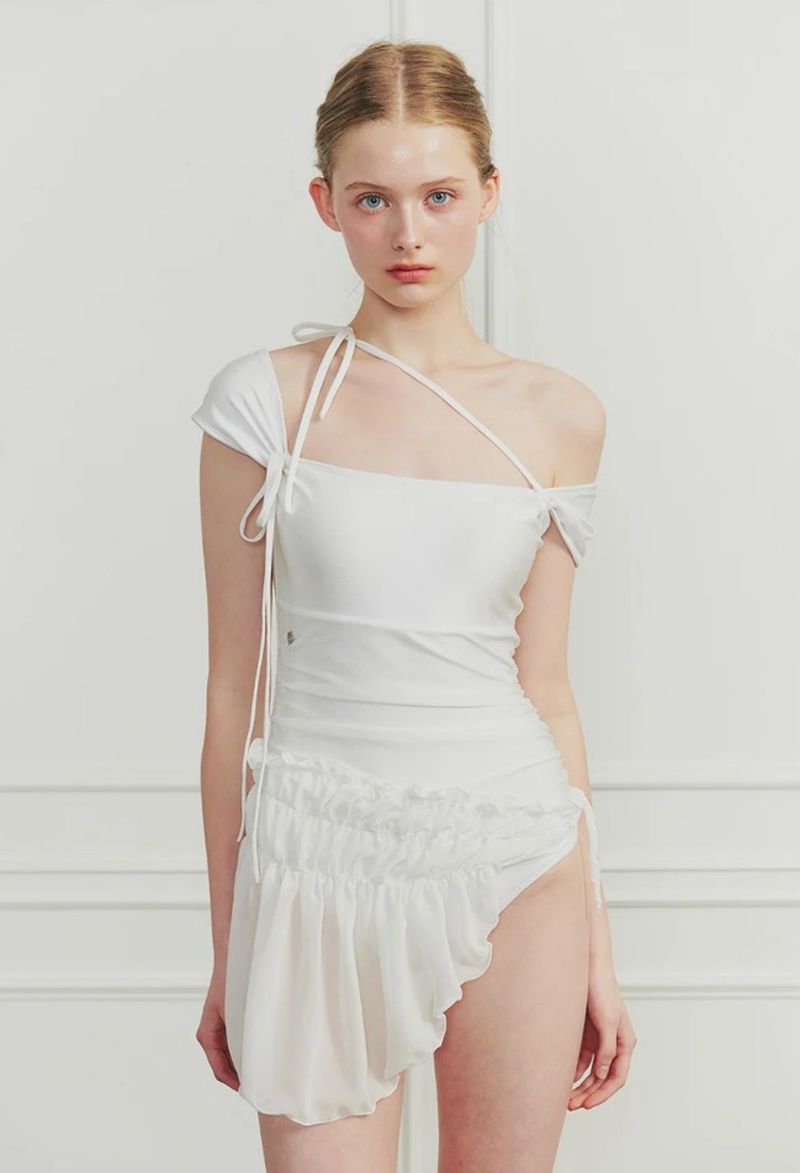 DEW COWL SWIMSUIT white
