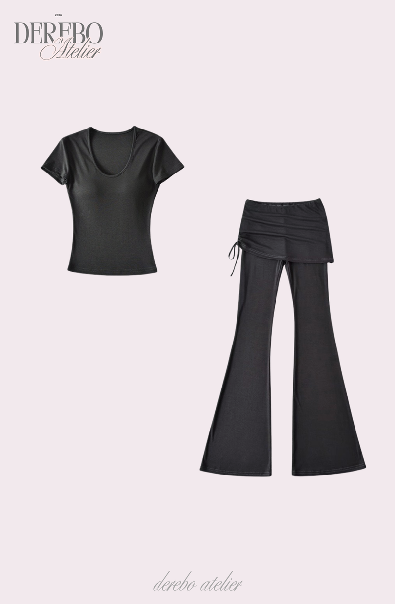 Liiv short-sleeve cap training shirring pants set (LONG PANTS)