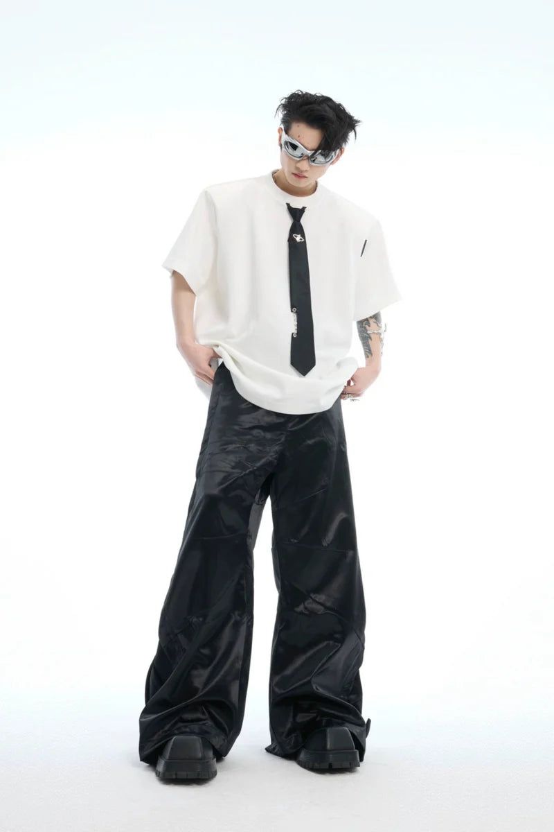 Tie Detail Padded Shoulder T-Shirt