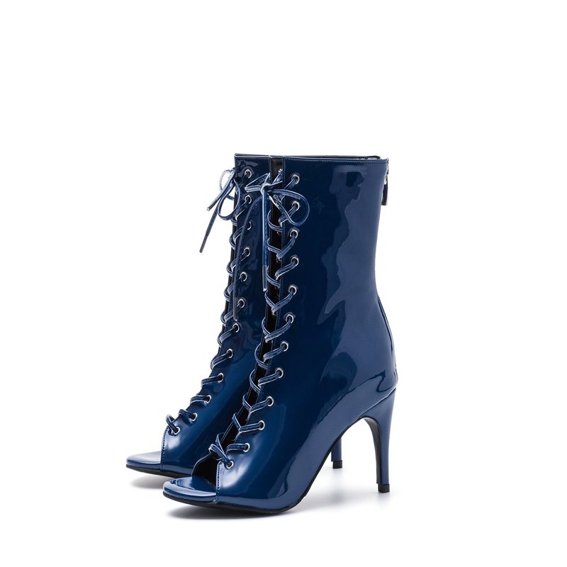 Patent Lace-Up open Toe Heel(Blue)