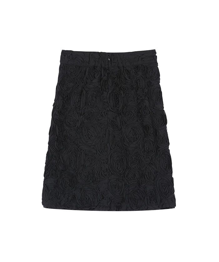 Chiffon Flower Midi Skirt (BLACK)