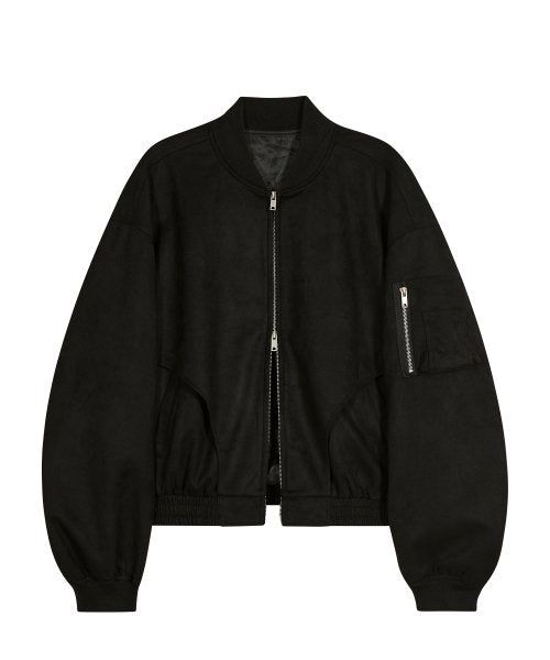87-STAN027 [Vegan Suede] Curved Layer Bomber Suede Jacket Black