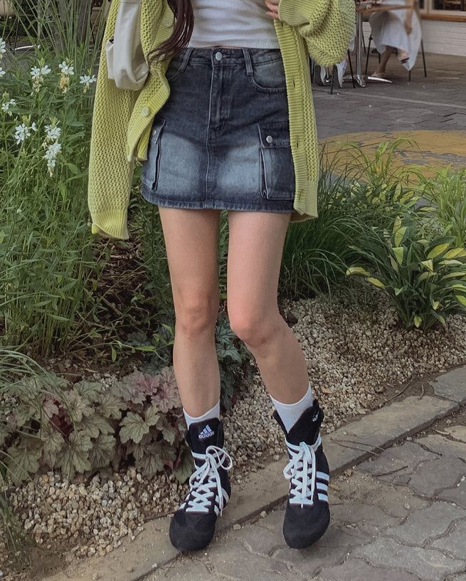 Yoni cargo denim mini skirt