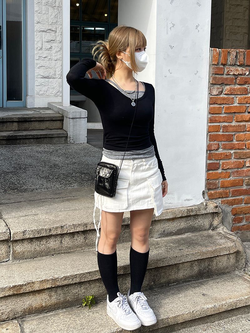 Daily U-neck Tee Layered Sleeveless Set