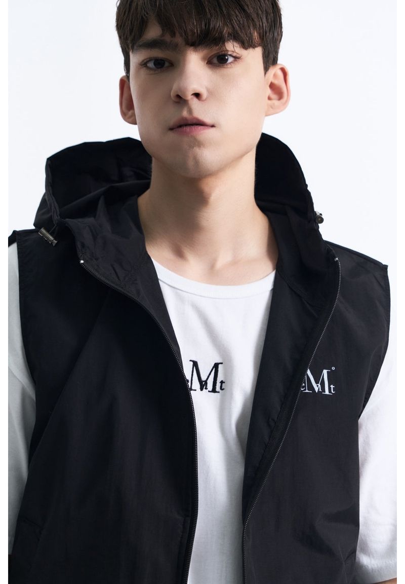 TECH NYLON HOOD VEST (Black, Charcoal) 