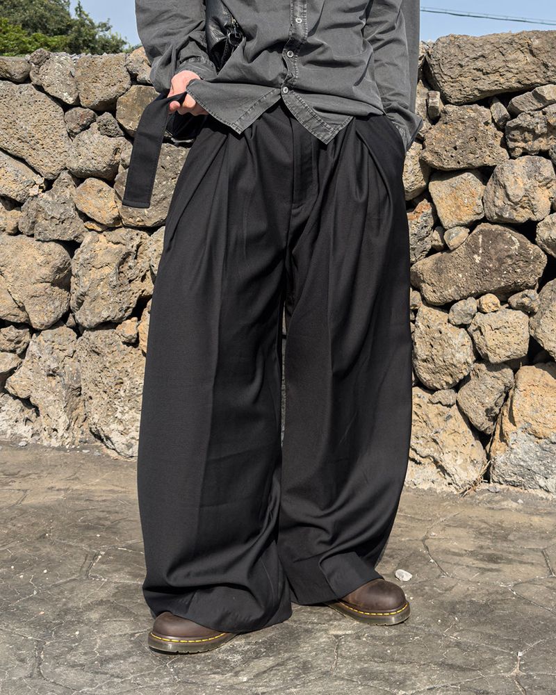 Drape Belted Wide Slacks