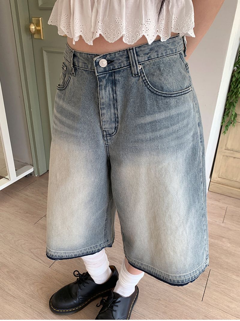 TEXTURE WIDE BERMUDA JEANS